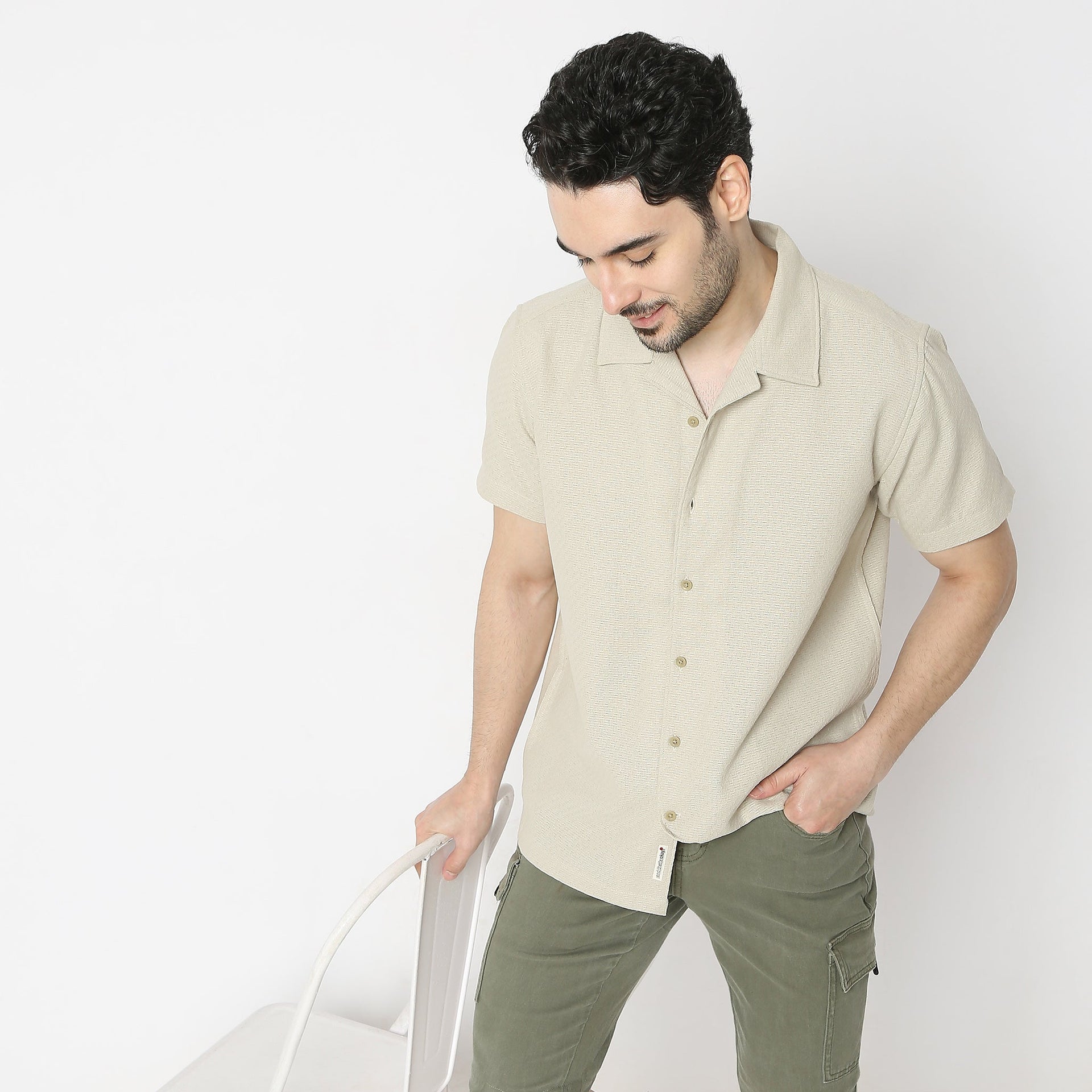 Camp Collar Half Sleeve Solid Bea Shirt