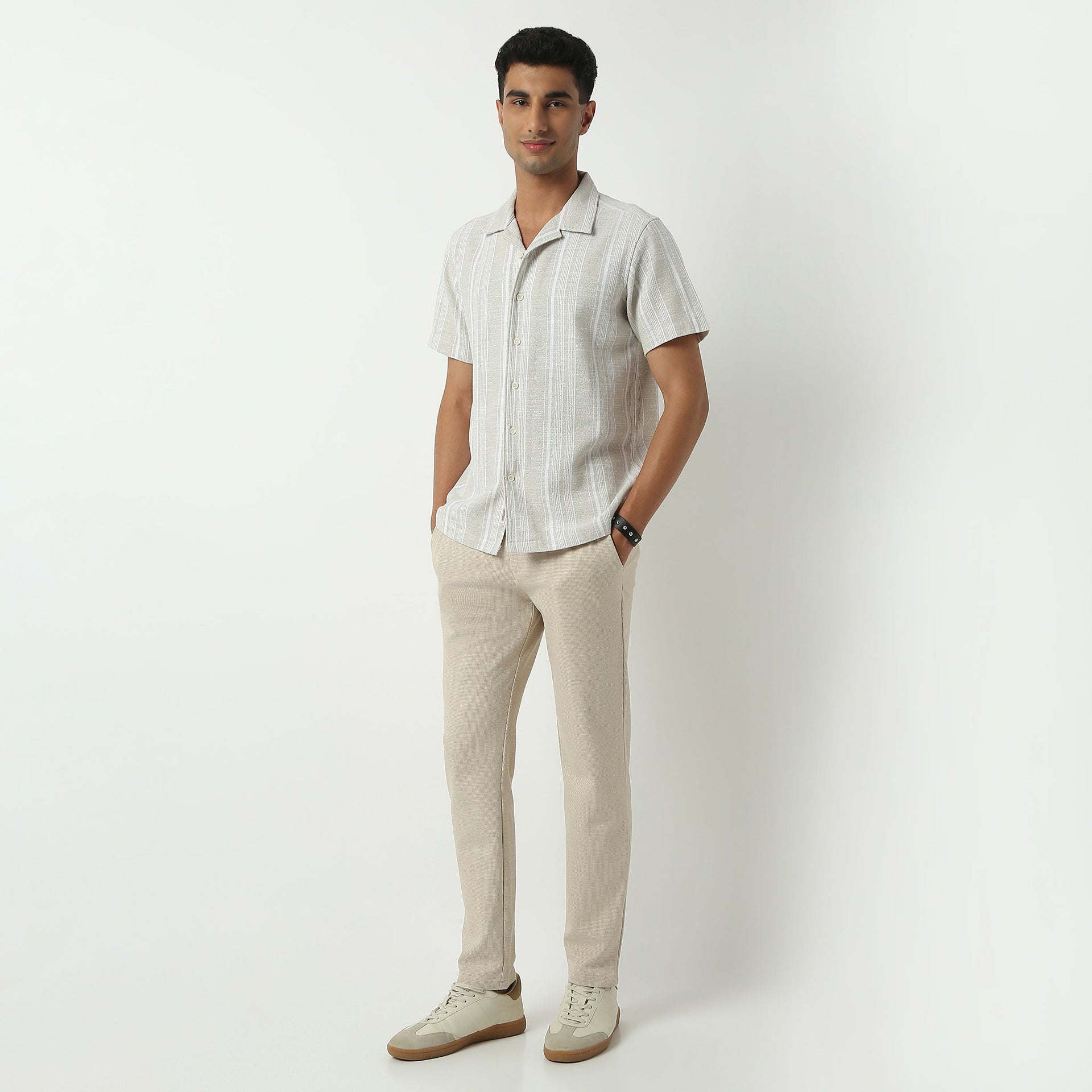 Camp Collar Half Sleeve Striped Mood Shirt