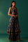 Navy Blue Floral Printed Beaded Anarkali Modal Satin Kurta with Culottes and Dupatta Set