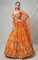 Orange Silk Lehenga with Floral Print & Hand-Thread Embroidery