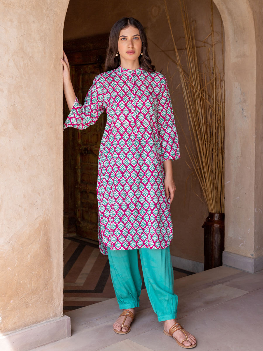 Set of 2 - Gayatri Block Printed Kurta and Lantern Pants