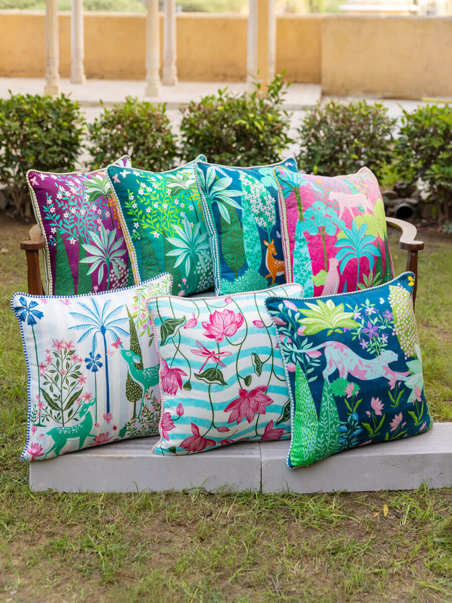 Set of 7 - Gardens of India Cushion Covers - 18 Inch