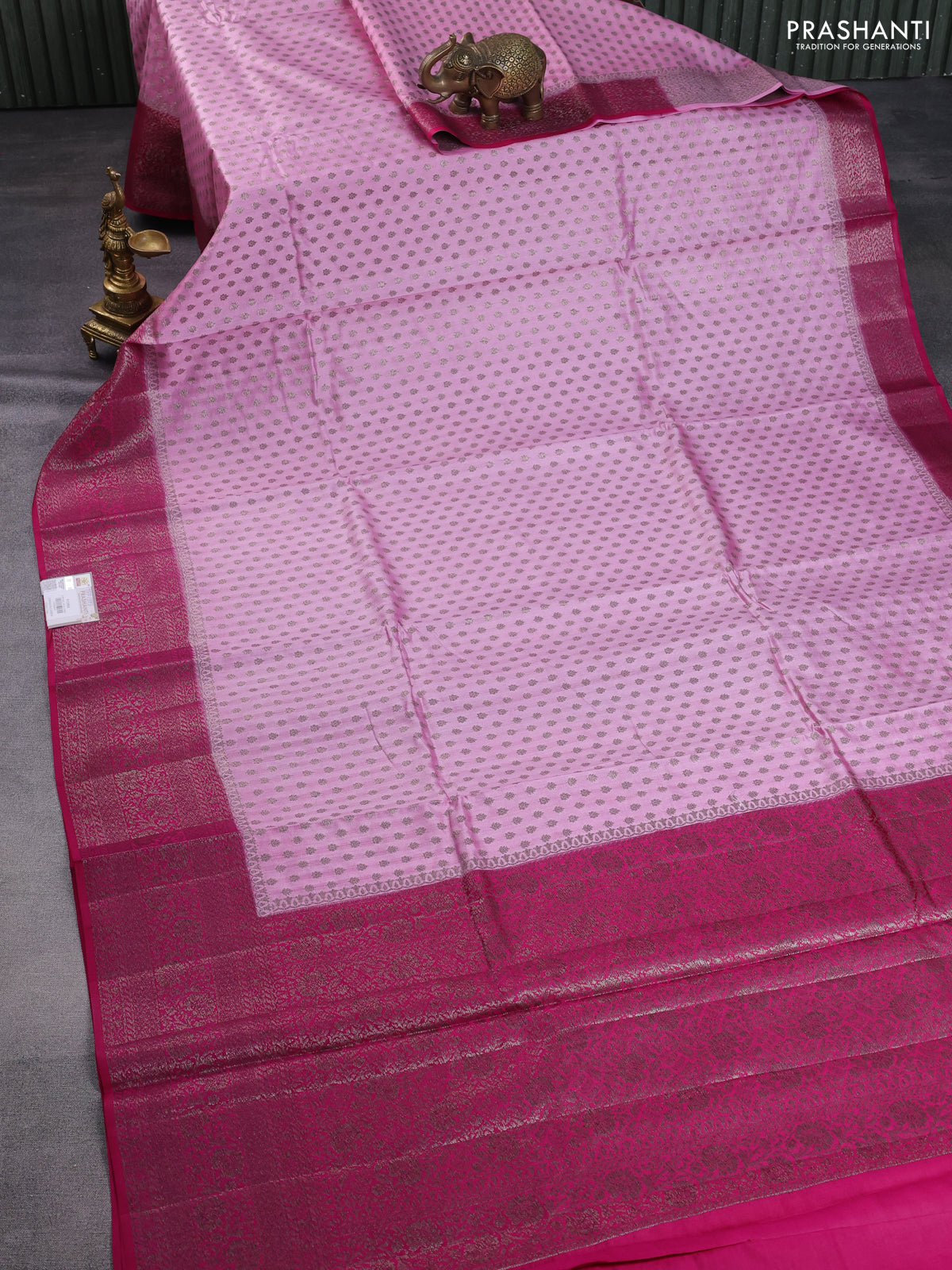 Chiniya silk saree light pink and pink with allover thread & zari woven buttas and banarasi style border