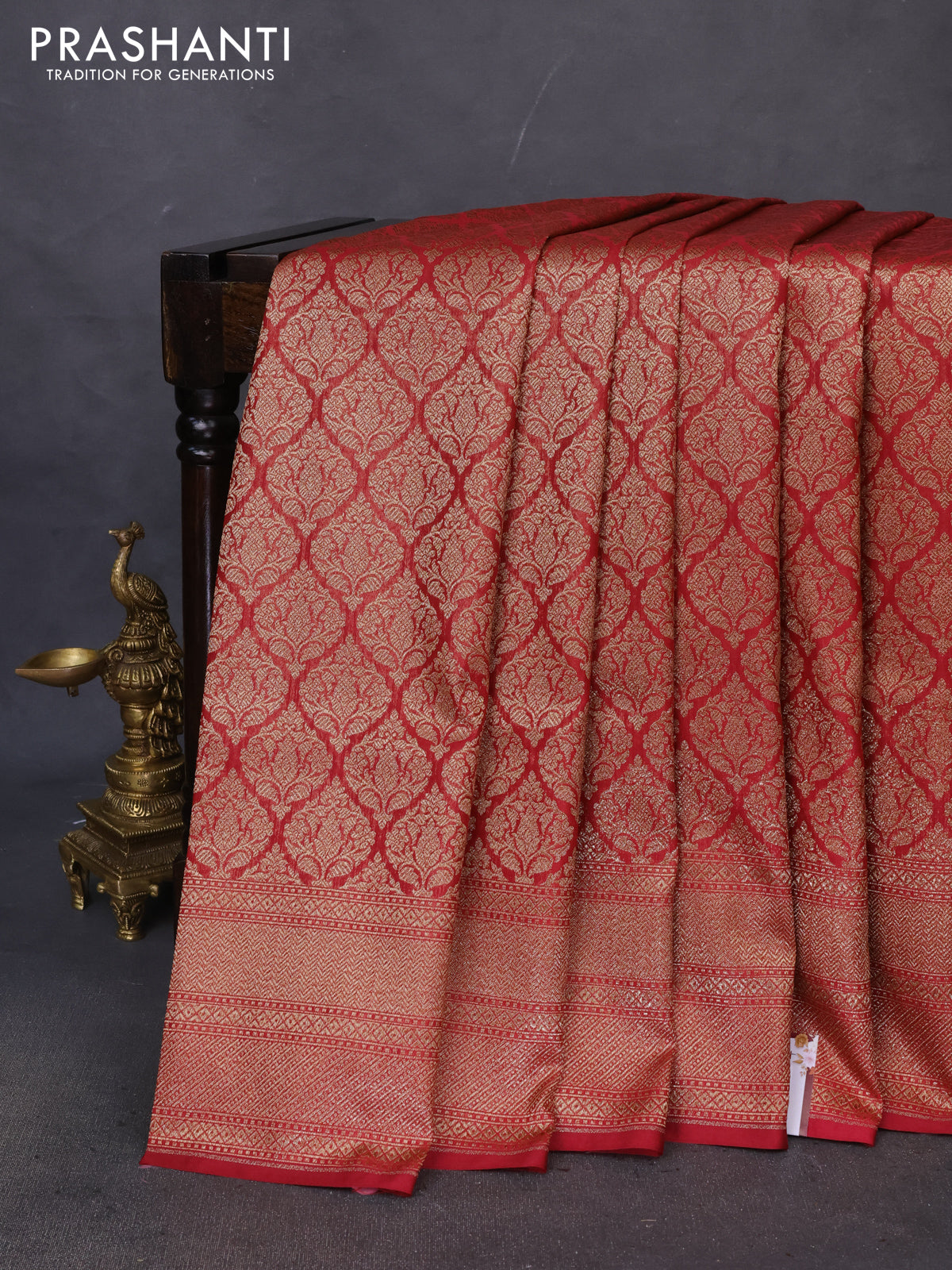 Banarasi semi katan saree maroon with allover thread & zari woven brocade pattern and woven border