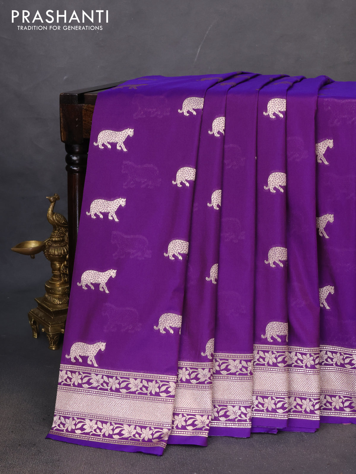 Banarasi semi katan saree violet with zari woven buttas and zari woven border