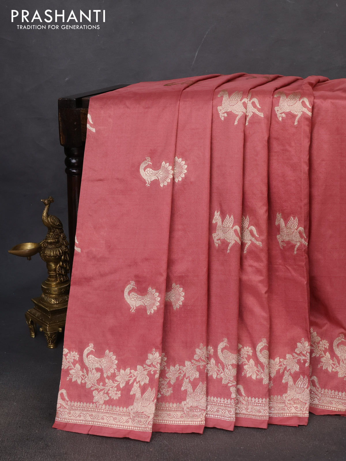Banarasi semi katan saree peach shade with zari woven buttas and zari woven border