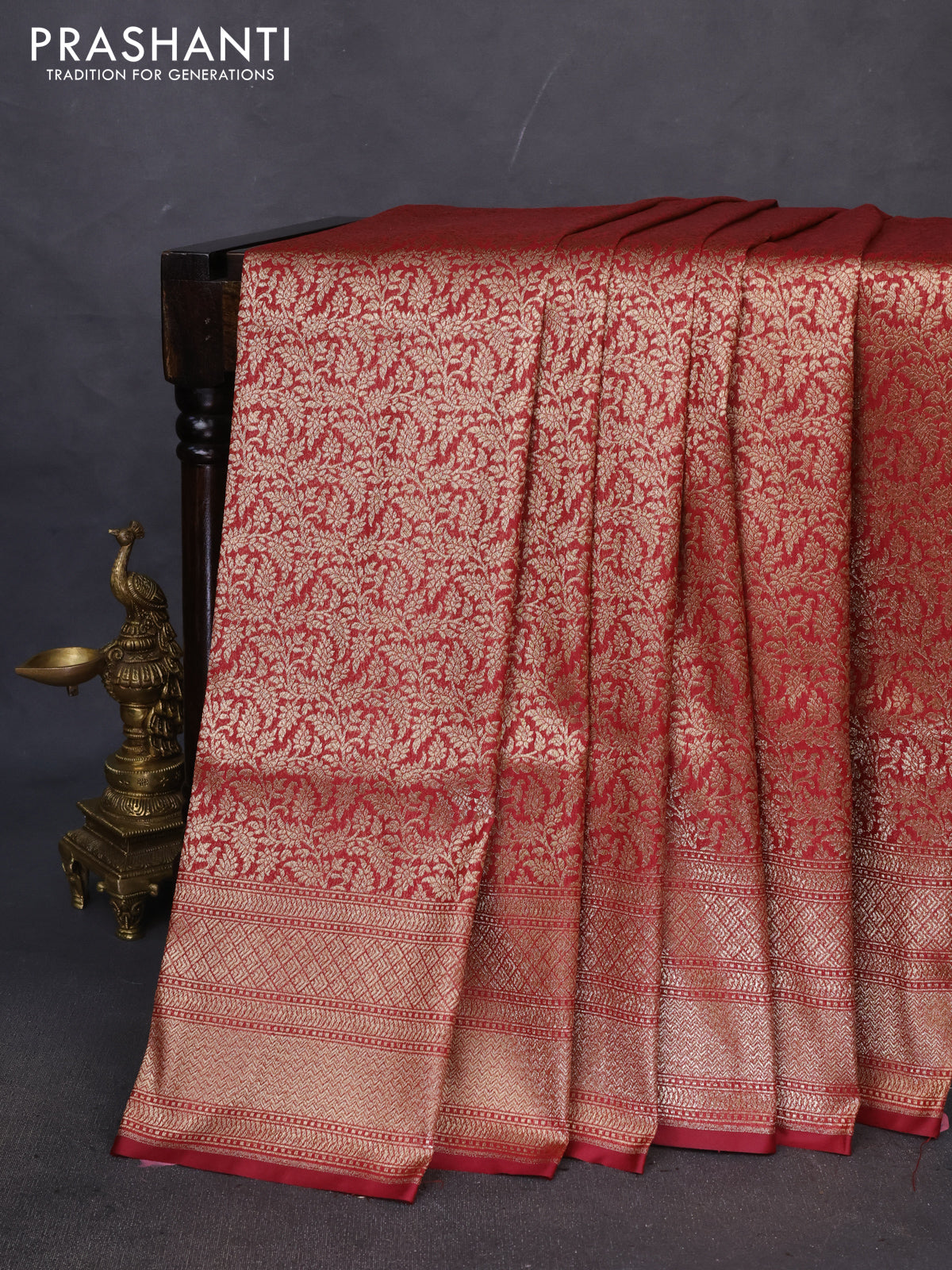 Banarasi semi katan saree deep maroon with allover thread & zari brocade weaves and woven border