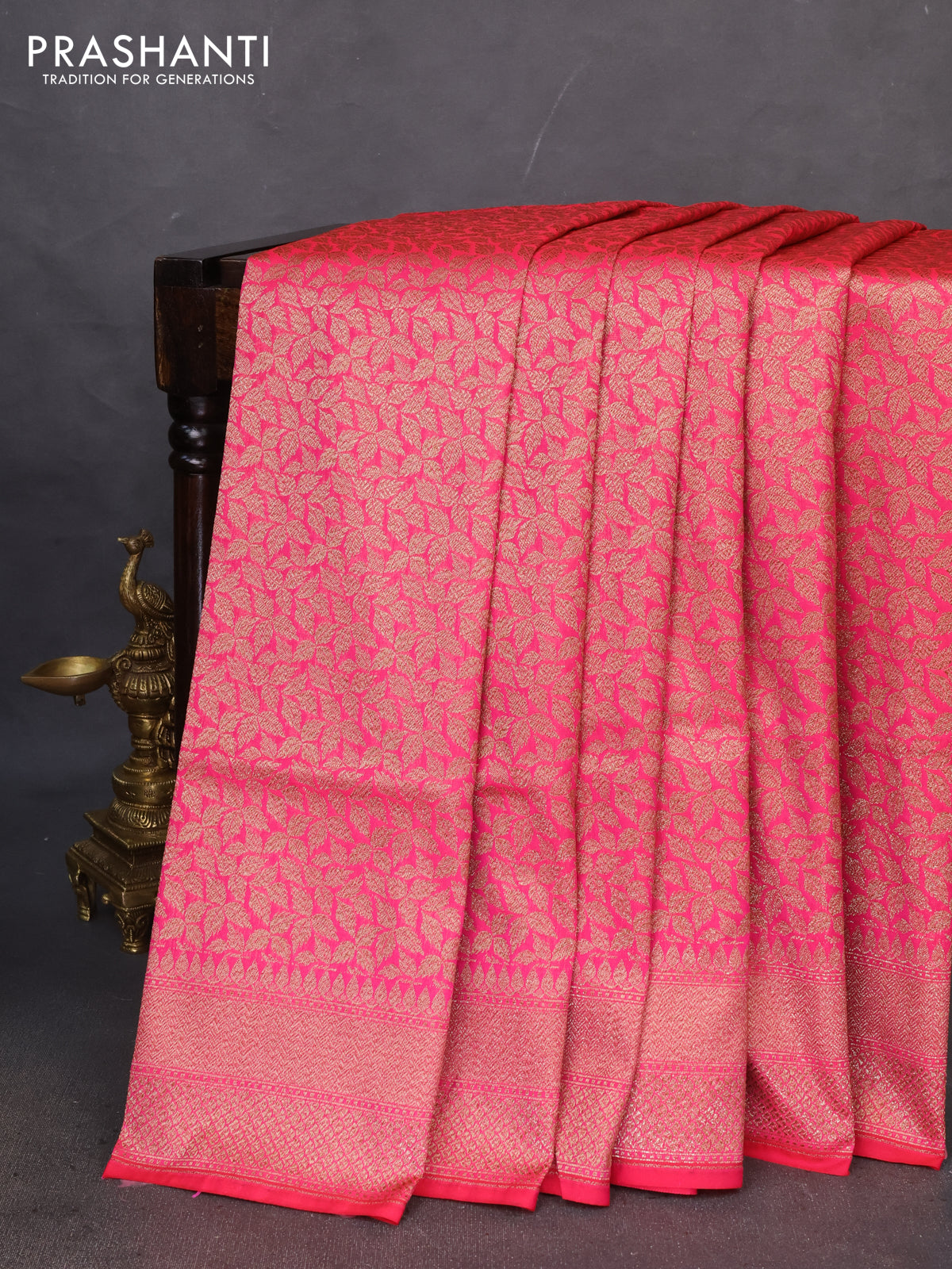 Banarasi semi katan saree pink with allover thread & zari woven brocade weaves and woven border