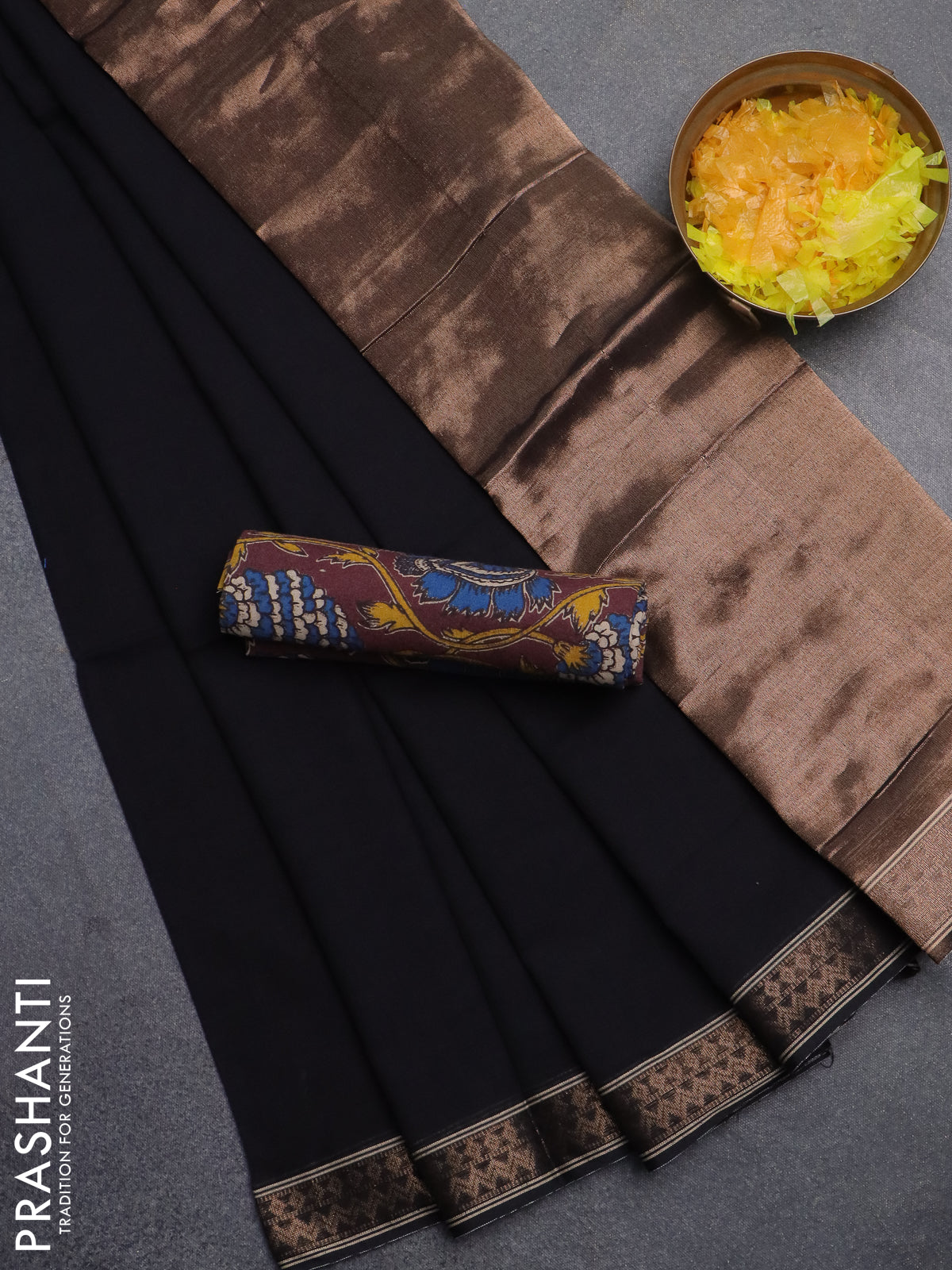 Bengal soft cotton saree black and maroon with plain body and zari woven border