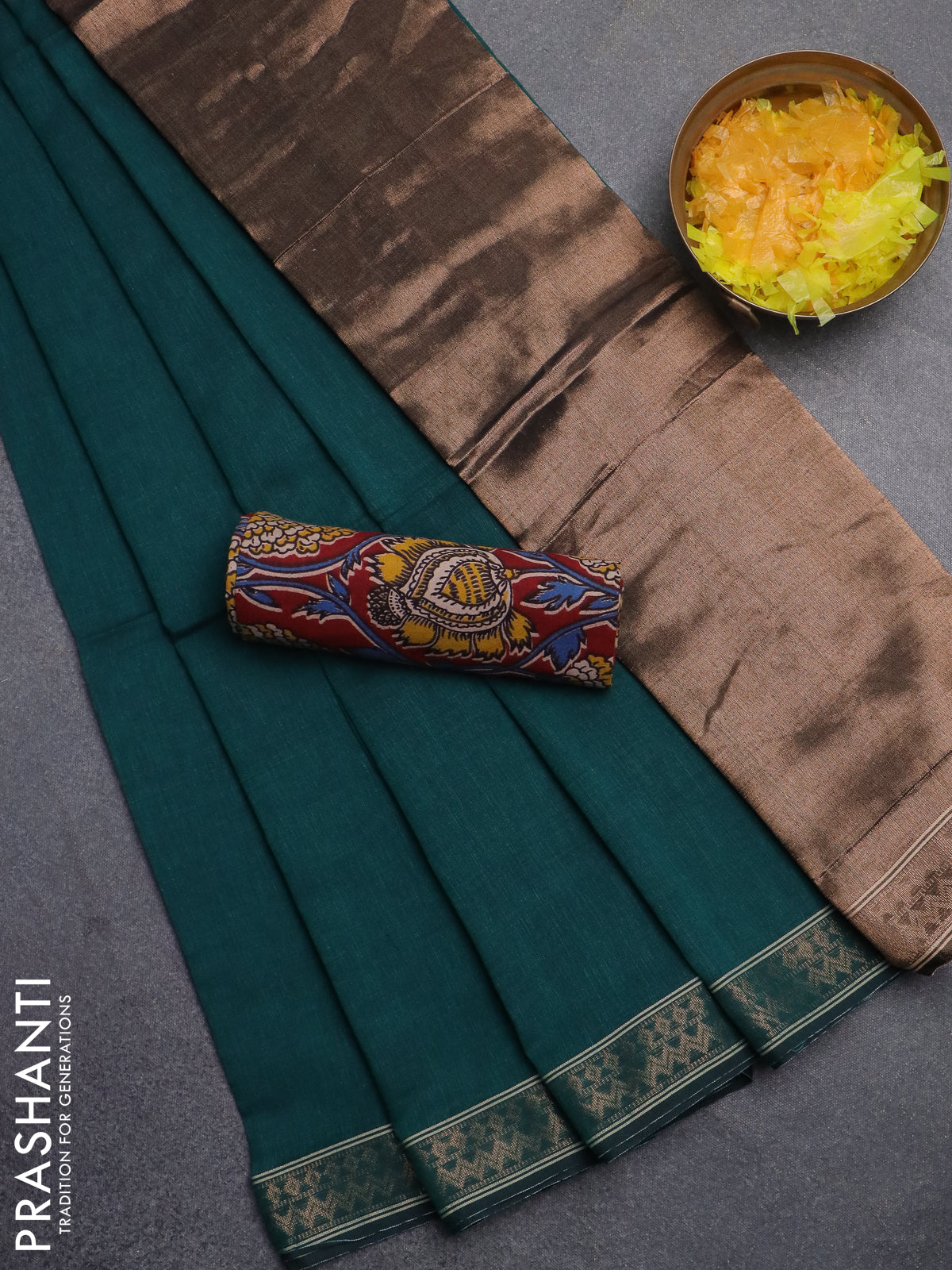 Bengal soft cotton saree peacock green and maroon with plain body and zari woven border