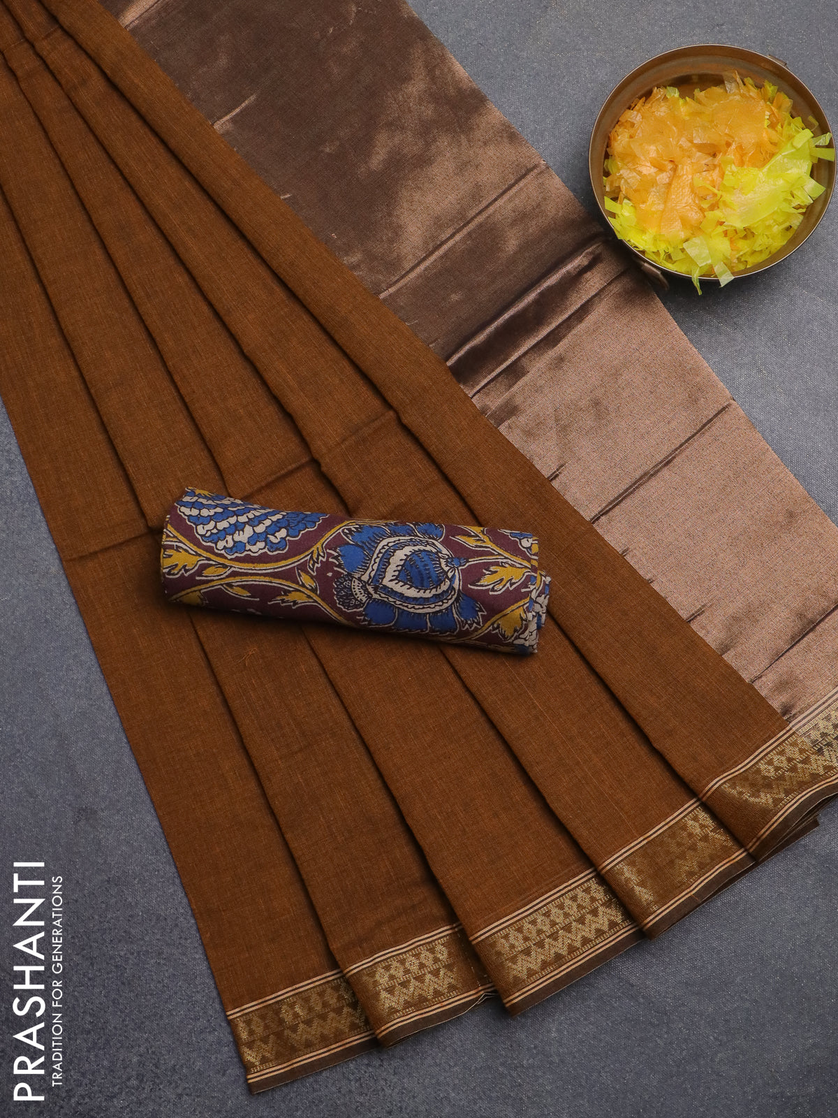 Bengal soft cotton saree dark mustard and deep maroon with plain body and zari woven border