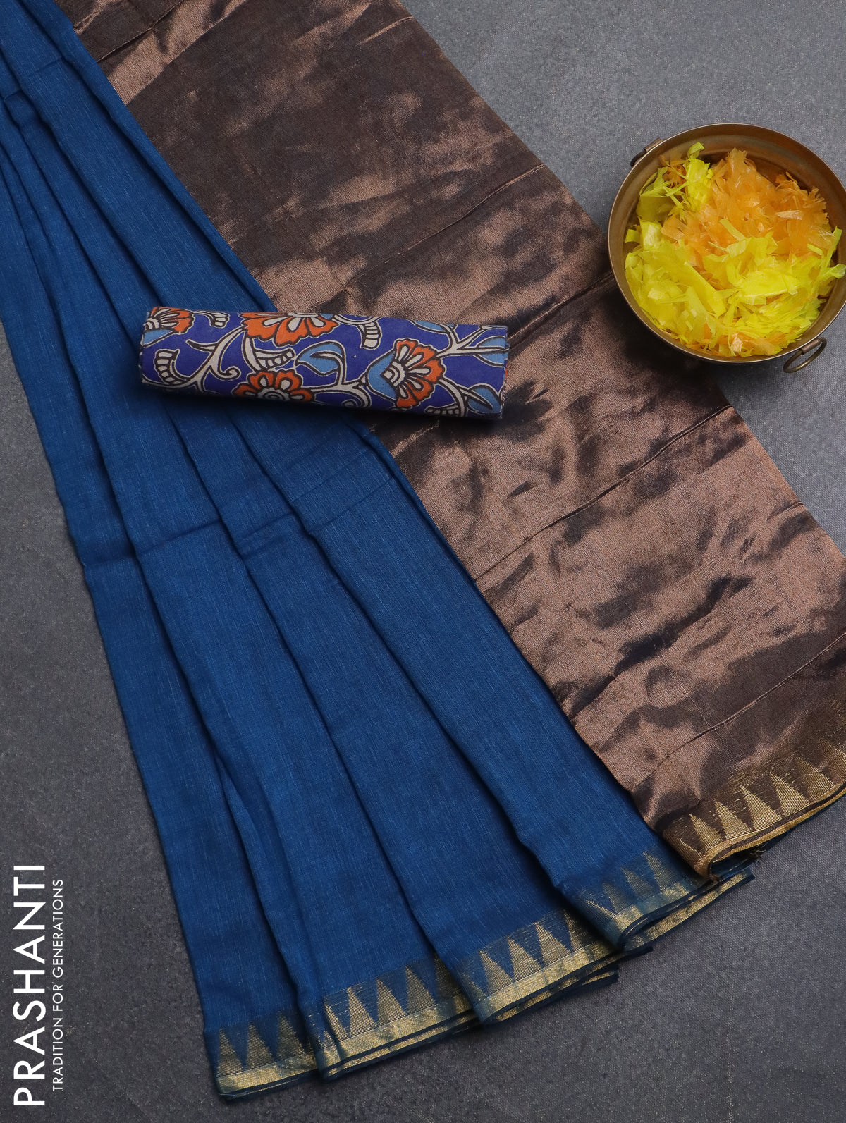 Bengal soft cotton saree peacock blue and blue with plain body and zari woven border