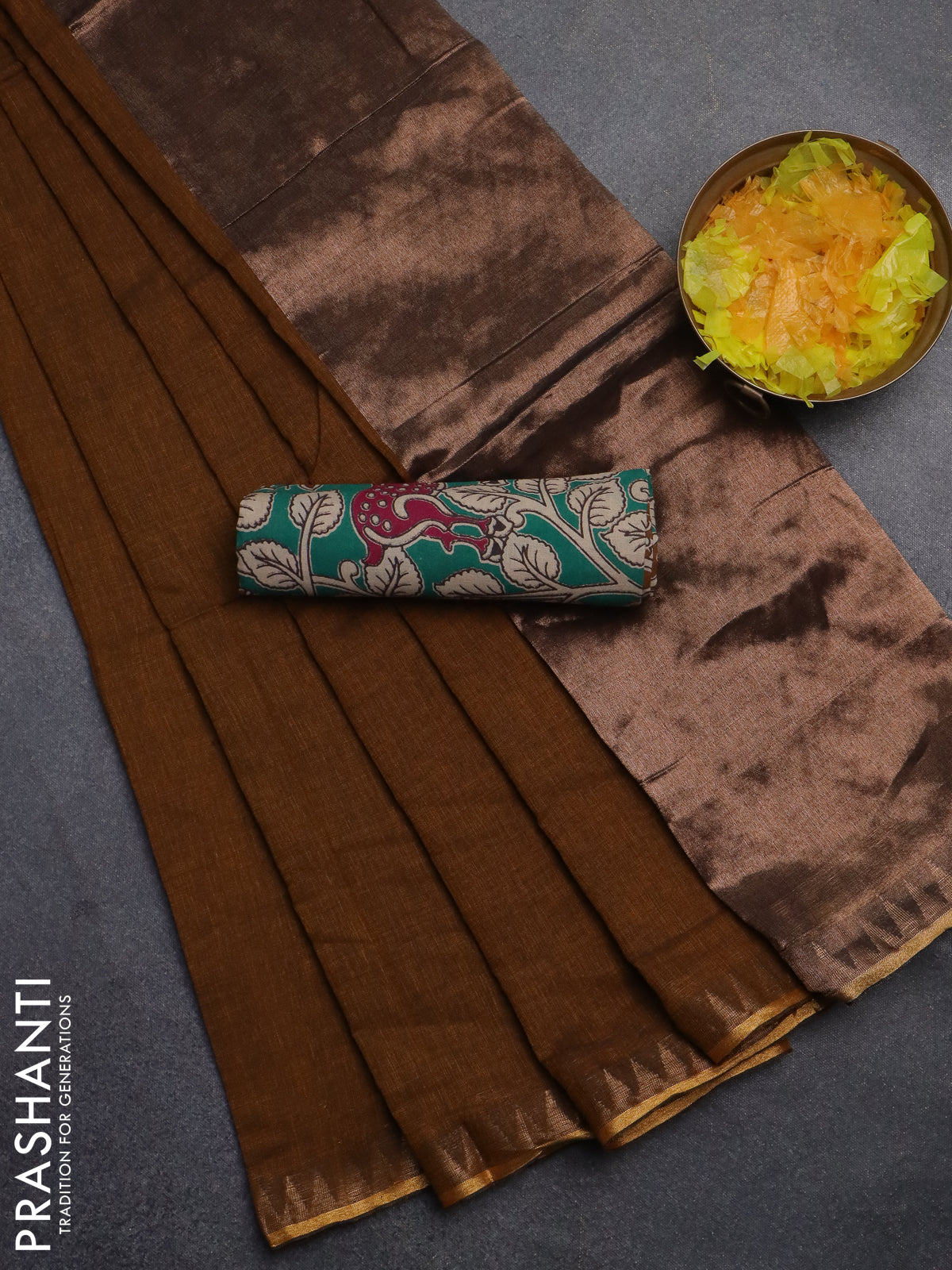 Bengal soft cotton saree mustard shade and teal green with plain body and zari woven border