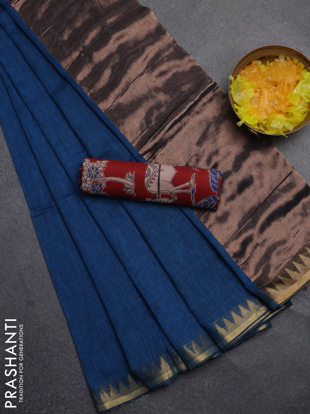 Bengal soft cotton saree cs blue and maroon with plain body and zari woven border