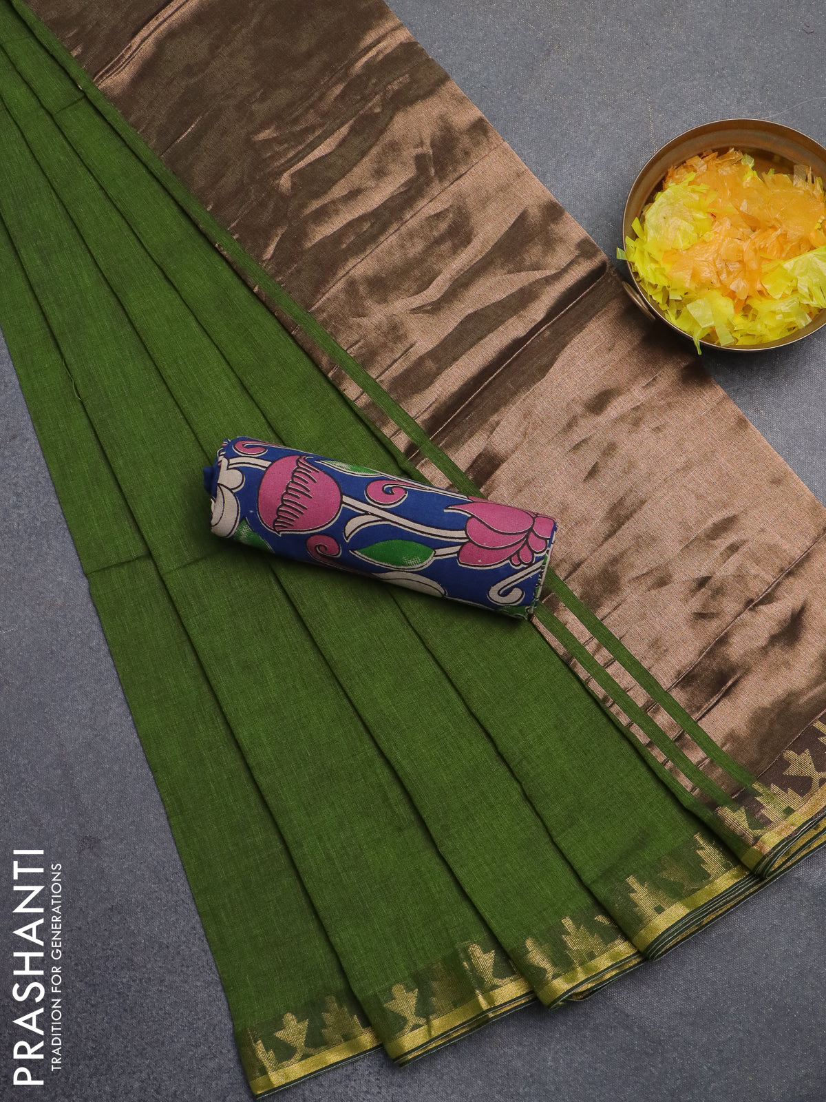 Bengal soft cotton saree light green and blue with plain body and zari woven border