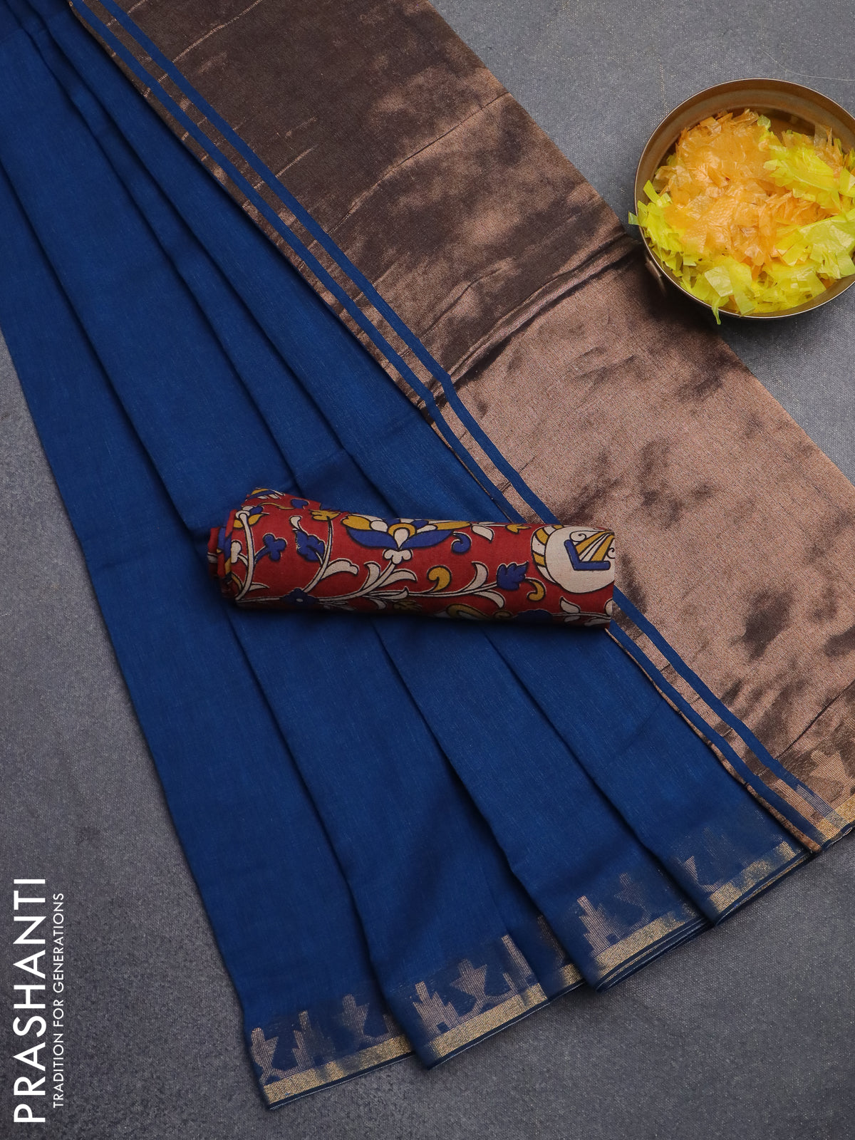 Bengal soft cotton saree cs blue and maroon with plain body and zari woven border