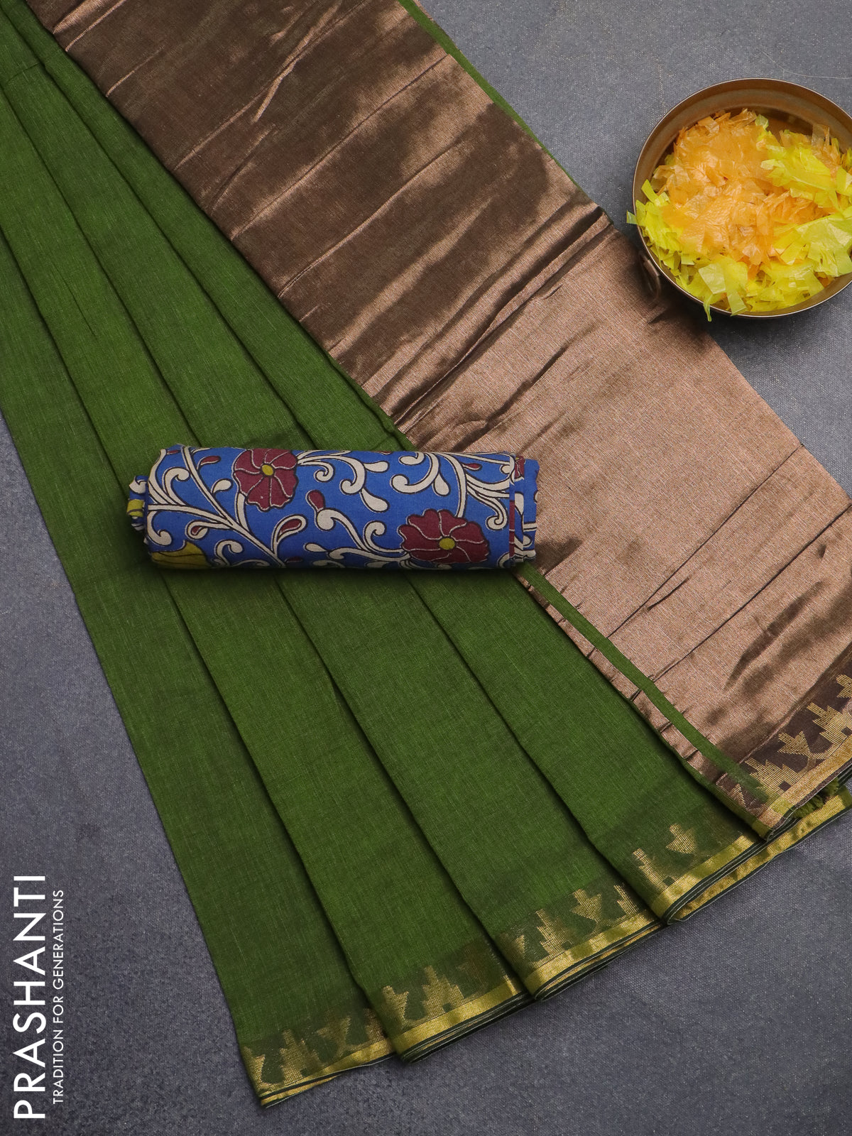 Bengal soft cotton saree light green and blue with plain body and zari woven border