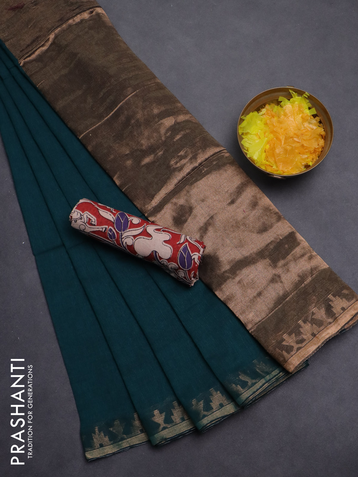 Bengal soft cotton saree teal green and maroon with plain body and zari woven border