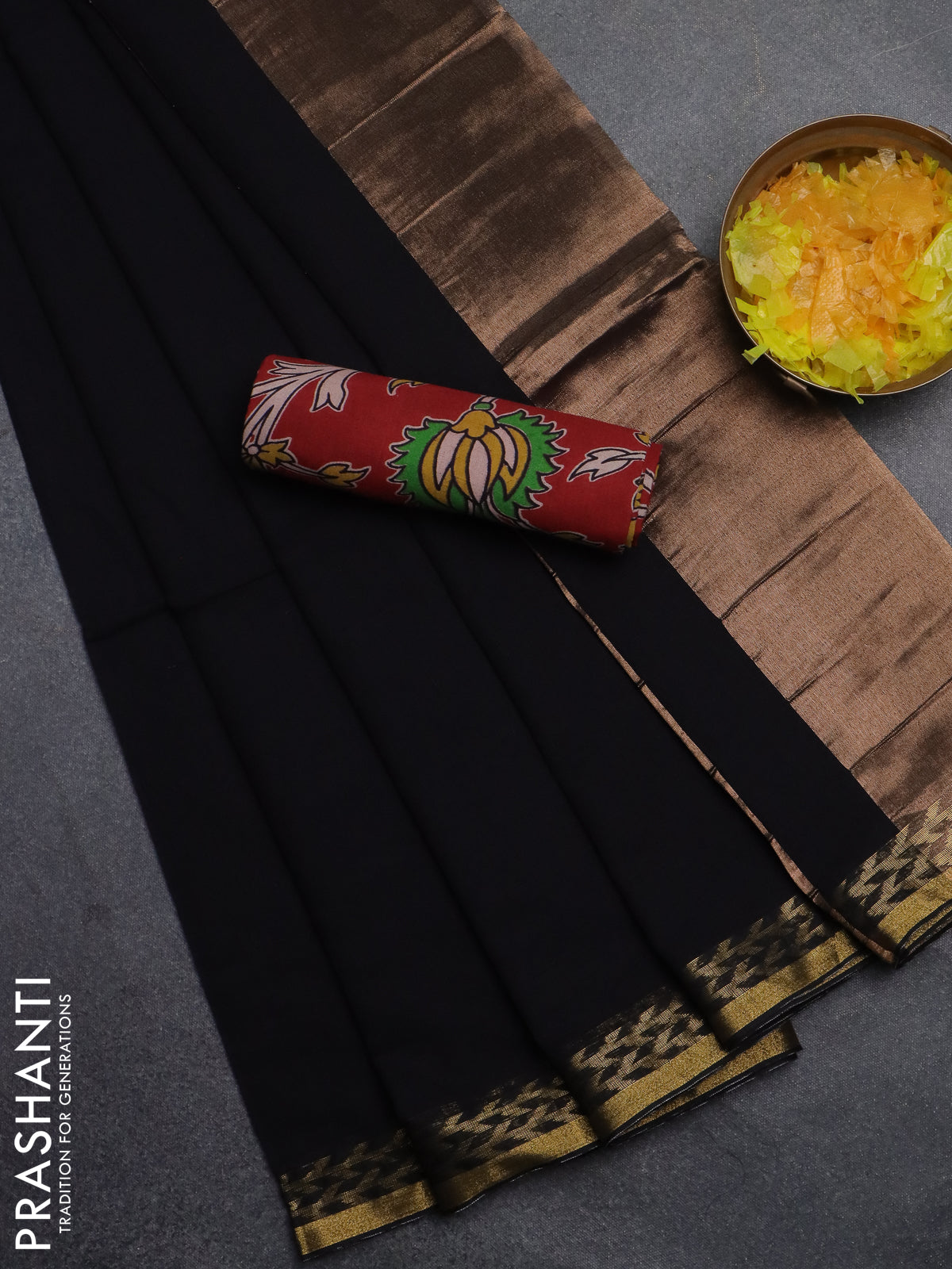 Bengal soft cotton saree black and maroon with plain body and zari woven border
