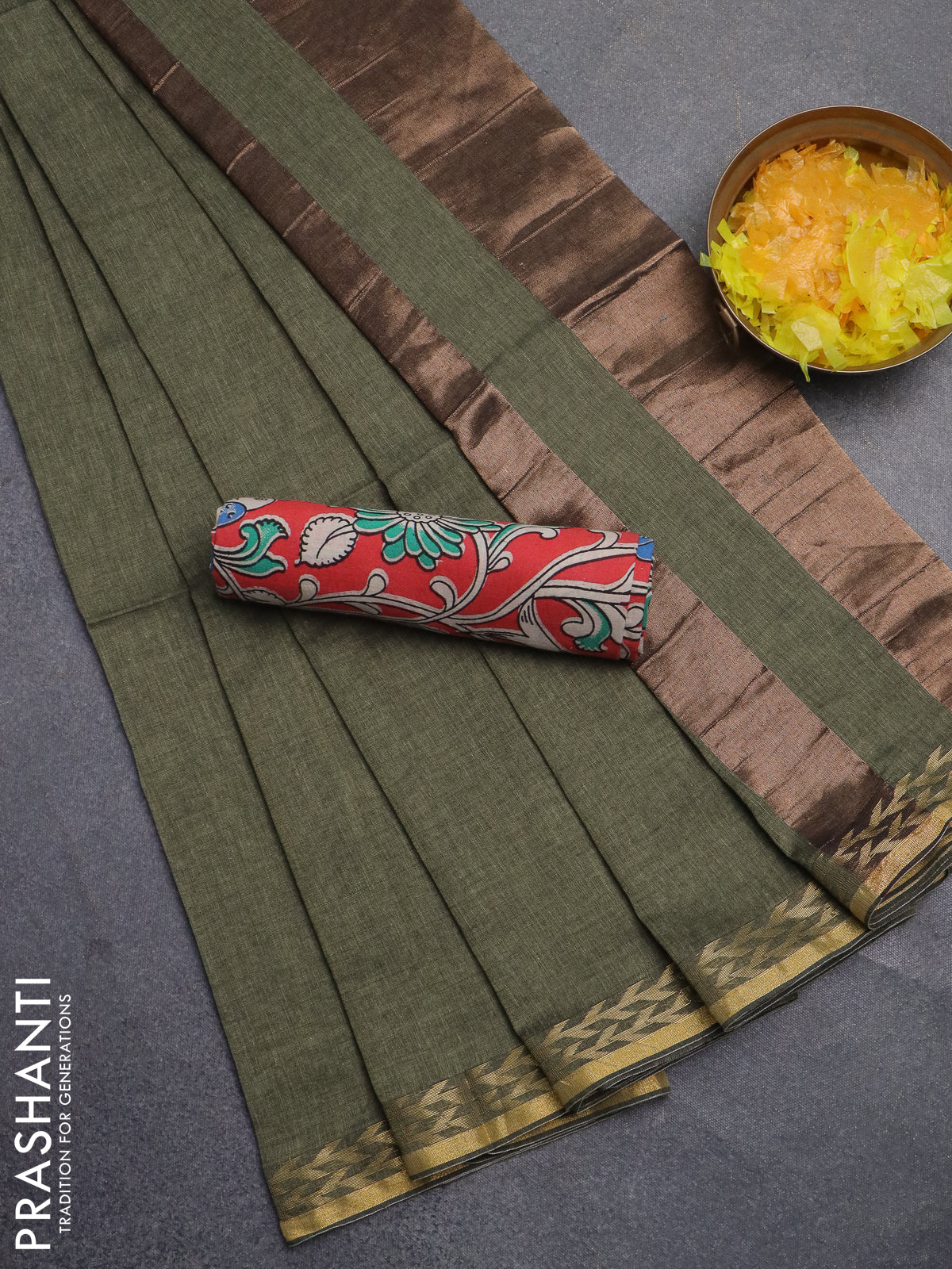 Bengal soft cotton saree pastel green and red with plain body and zari woven border