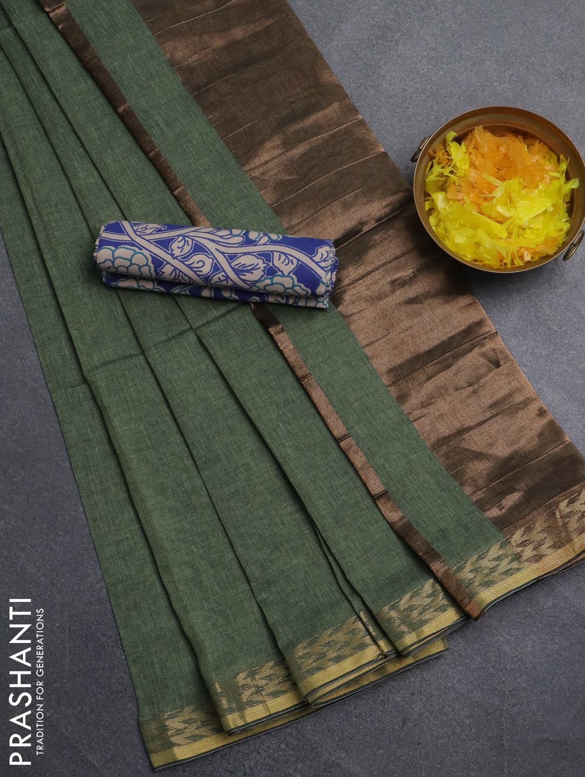 Bengal soft cotton saree pastel green and blue with plain body and zari woven border