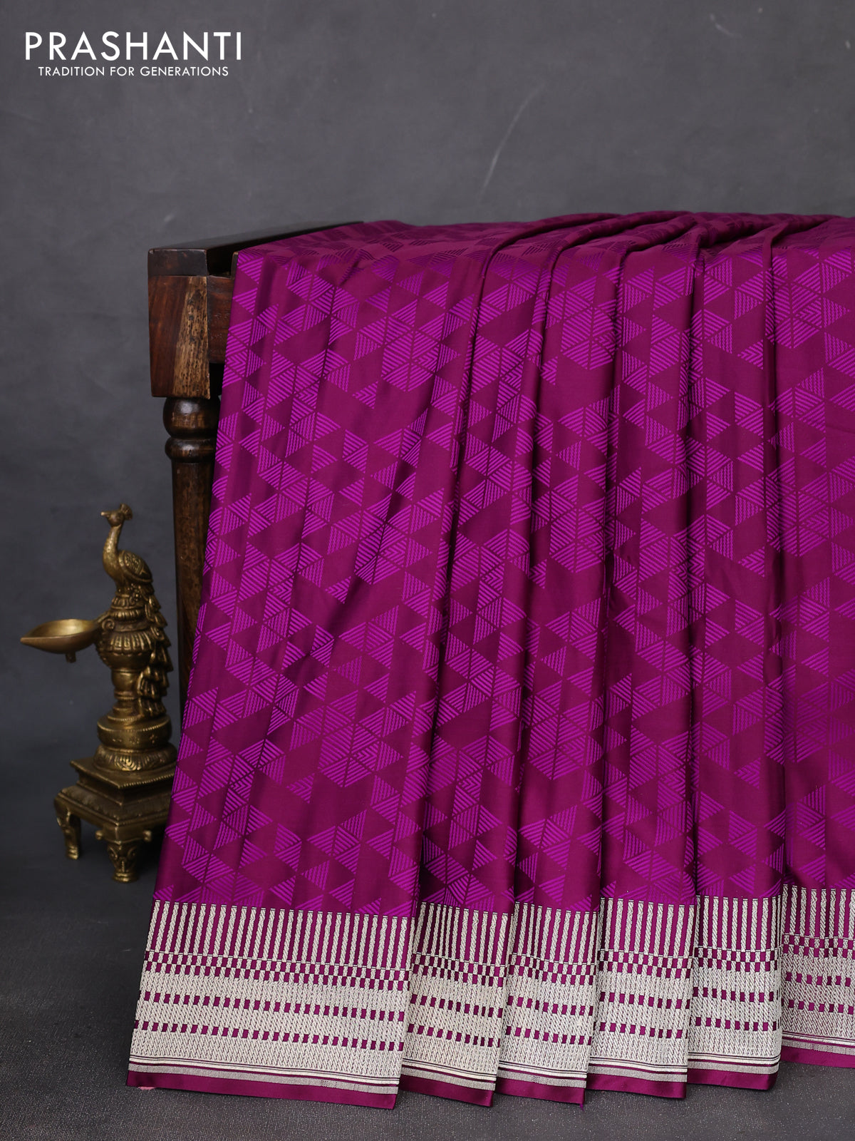 Banarasi semi mushru silk saree purple with allover self emboss and zari woven border