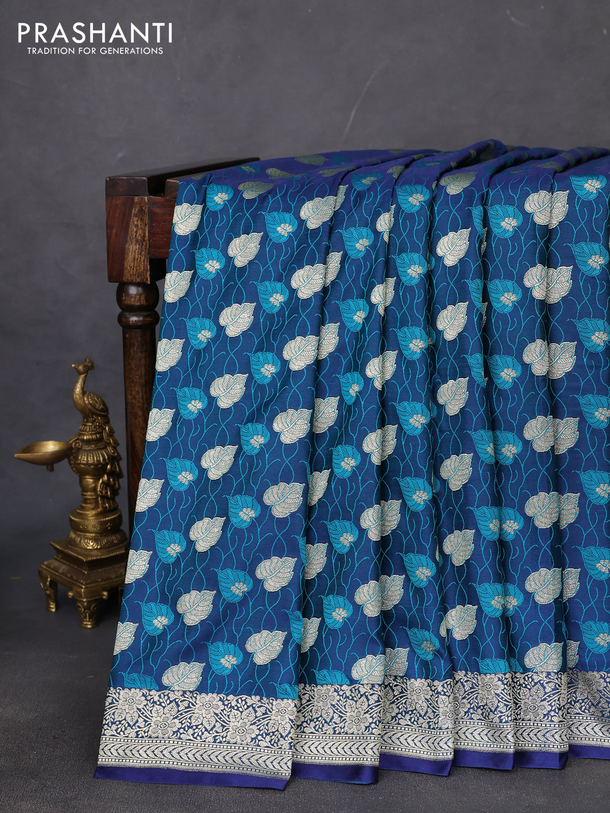 Banarasi semi mushru silk saree dual shade of blue and teal green with allover thread & zari weaves and zari woven border