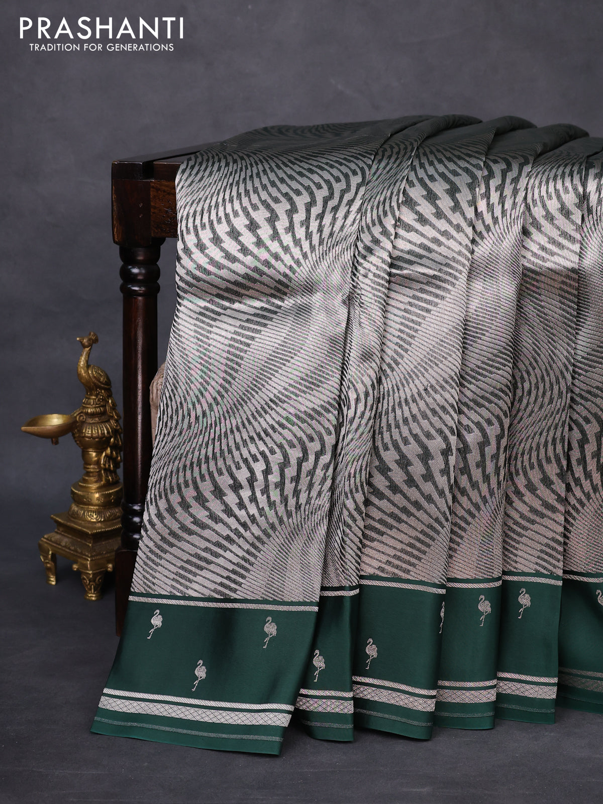 Banarasi katan silk saree bottle green with allover zari woven brocade weaves and zari woven butta border
