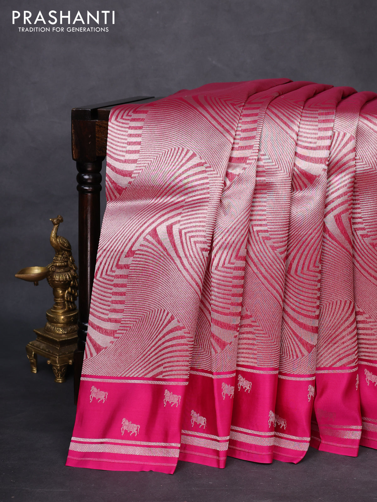 Banarasi katan silk saree pink with allover silver zari woven brocade weaves and zari woven butta border