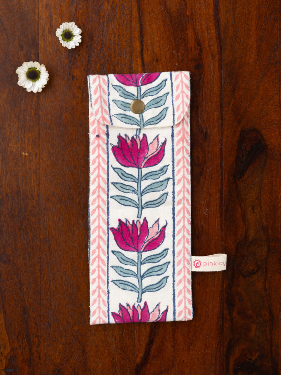 Lotus Love Block Printed Toothbrush Travel Pouch