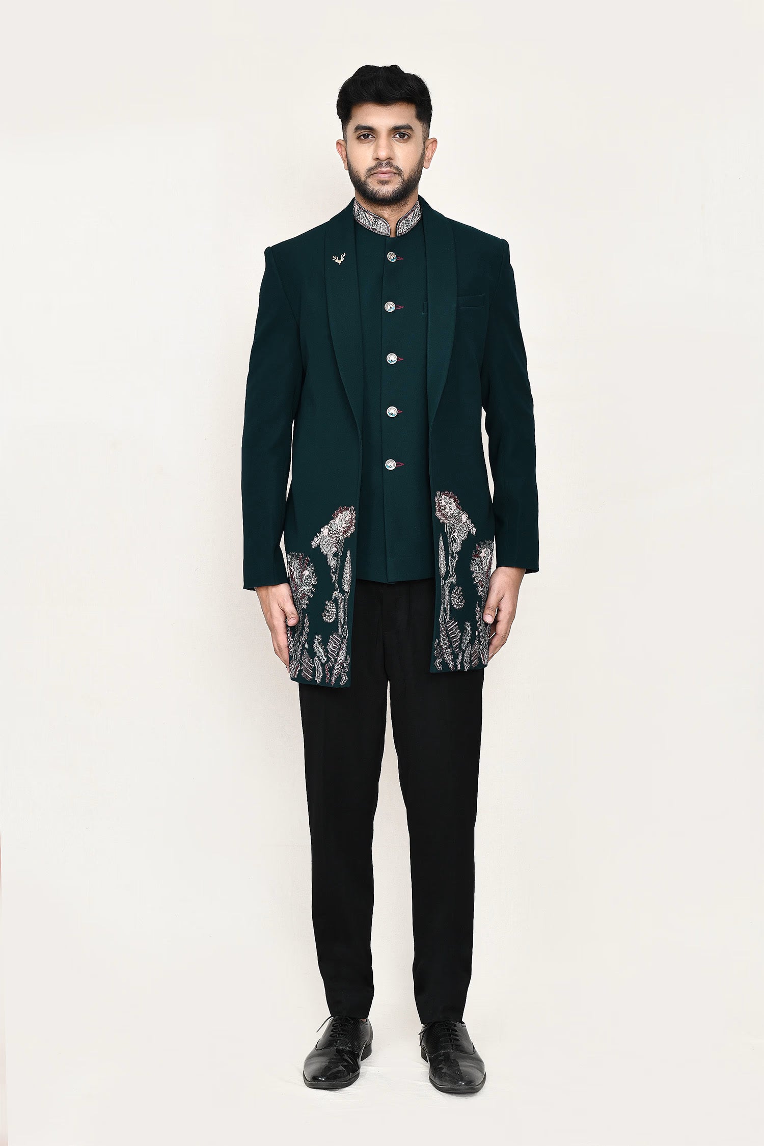 Bottle Green Polyester Suits Set With A Bow
