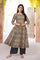 Beige Geometric Printed Embroidered Anarkali Cotton Kurta
