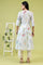 Blue Floral Printed Pure Cotton A-line Kurta with Thread Embroidery