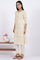 Beige Schiffli Embroidered Straight Rayon Flax Kurta