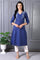 Blue Embroidered Printed Thread Embroidery Rayon Flax A-line Kurta