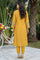 Mustard Embroidered A-Line Rayon Kurta