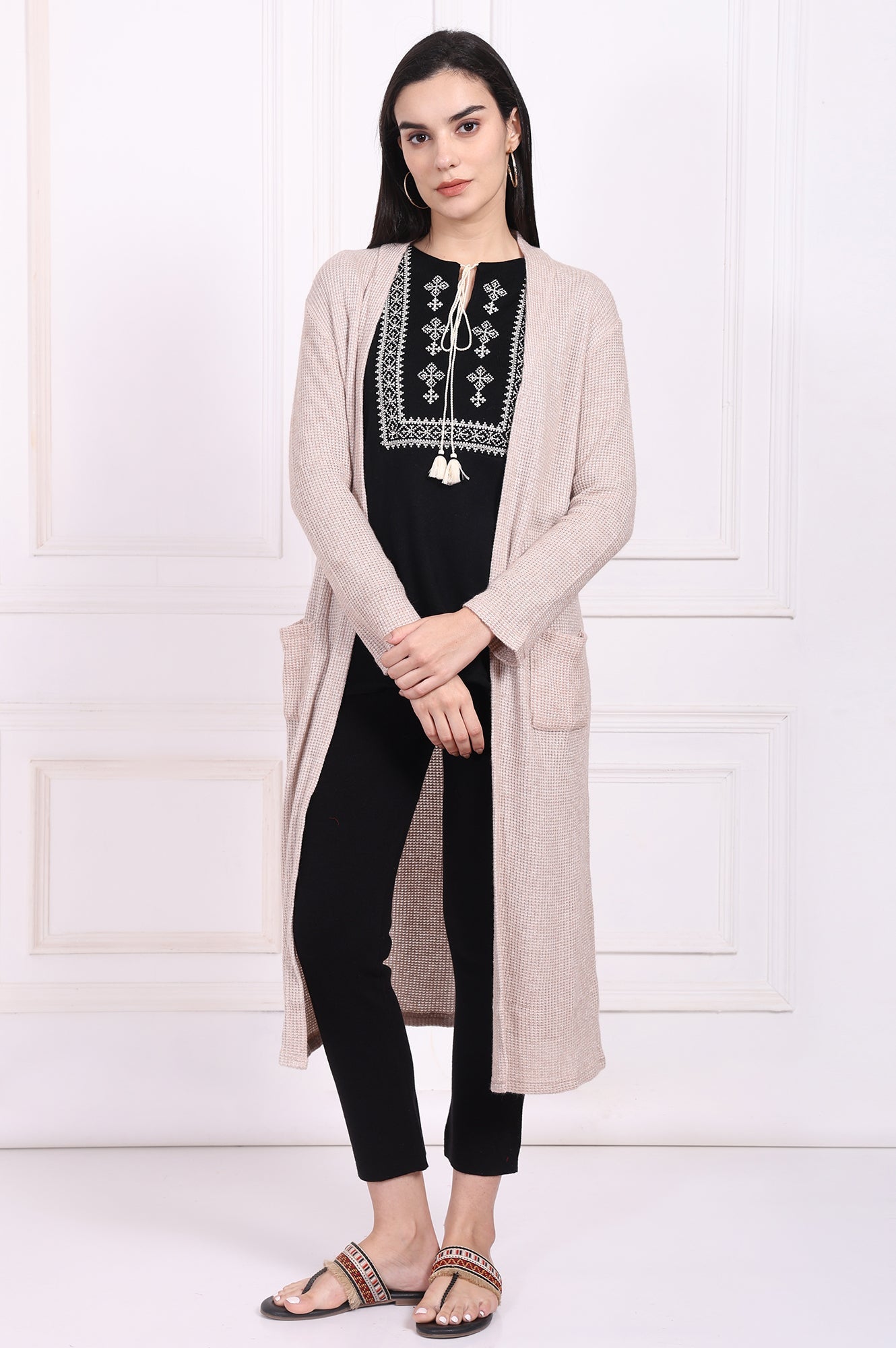 Beige Solid Trench Rayon Jacket