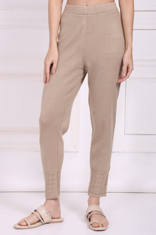 Beige Solid Acrylic Winter Legging