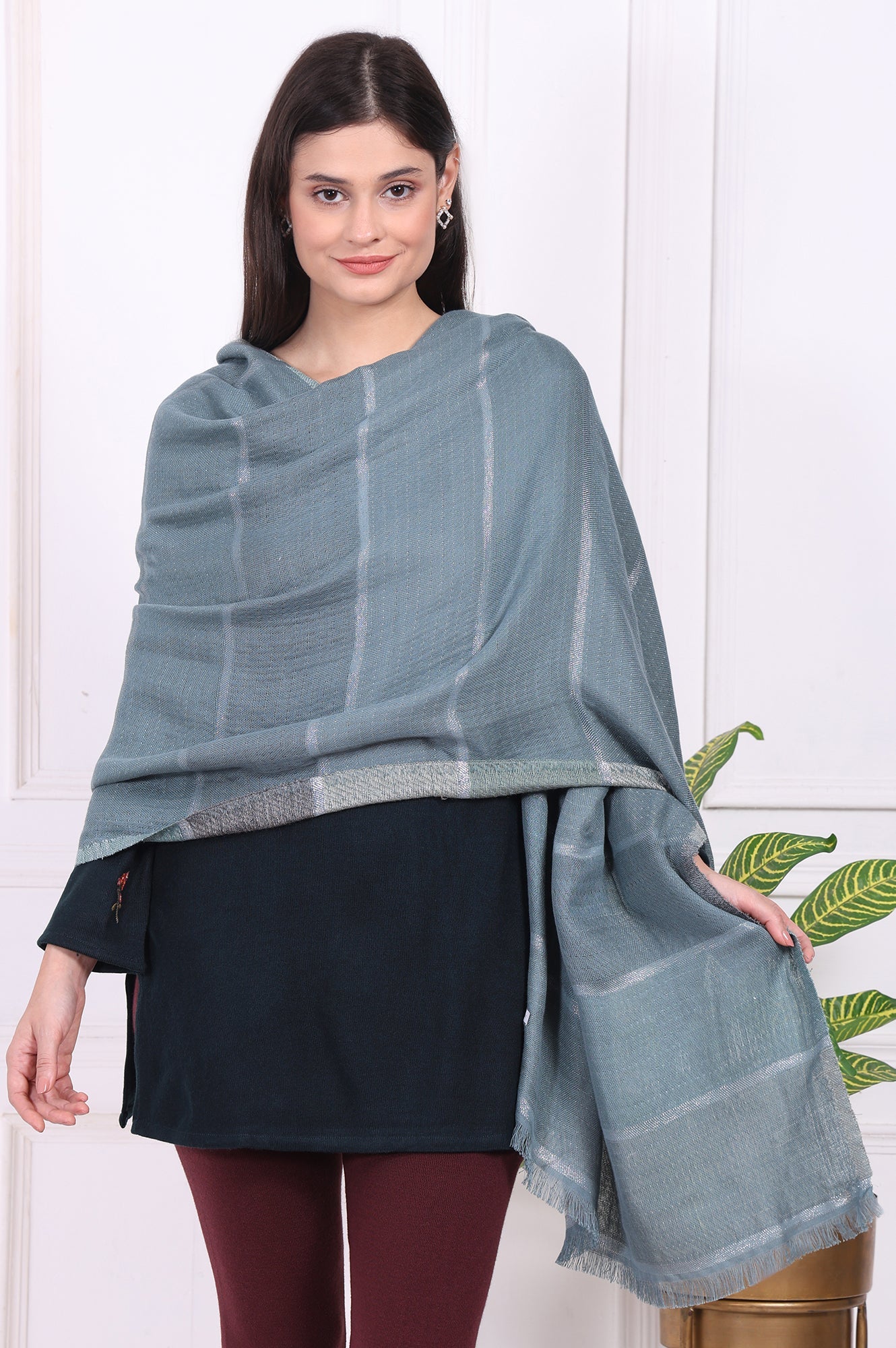 Blue Fringes Acrylic Winter Shawls