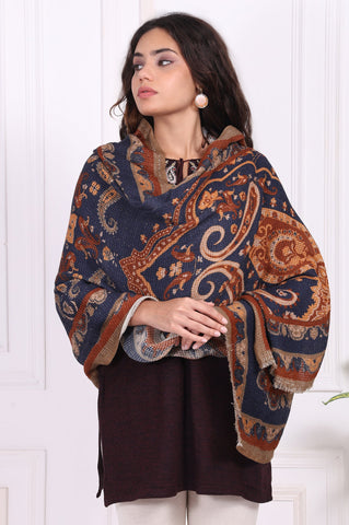 Beige Paisley Printed Wool Shawl