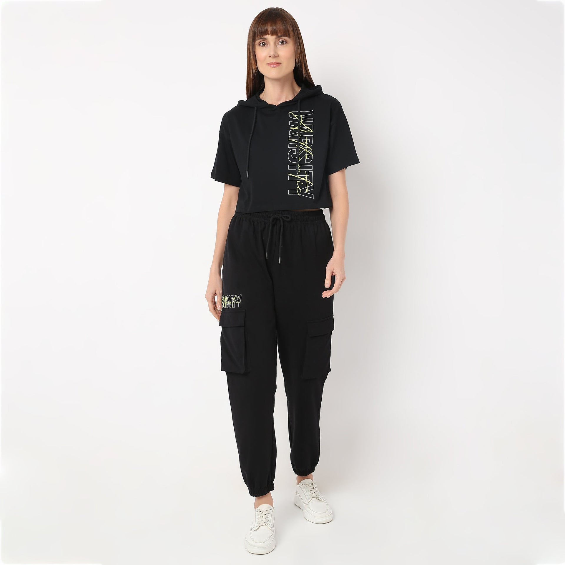 Hoodie Cropped Athleisure Tee Graphic With Front T-Shirt