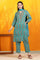 Aqua Green Paisley Printed Cotton Crepe Straight Kurta and Pants Set with Dupatta