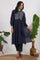 Navy Blue Embroidered Yoke Pure Cotton Kurta and Pants Co-ord Set