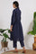 Navy Blue Embroidered Yoke Pure Cotton Kurta and Pants Co-ord Set