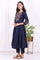 Navy Blue Embroidered Straight Kurta and Pants Co-ord Set
