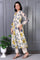 White Floral Printed Lace Chiffon Flared Kurta and Pants Set