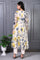 White Floral Printed Lace Chiffon Flared Kurta and Pants Set