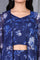 Blue Floral Printed Beads Chiffon Flared Crop Top, Jacket and Flared Pants Set