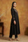 Black Solid Rayon Blend Straight Kurta with Straight Pant and Shawl Set