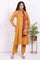 Mustard Floral Embroidered Straight Kurta with Straight Pant and Dupatta Set